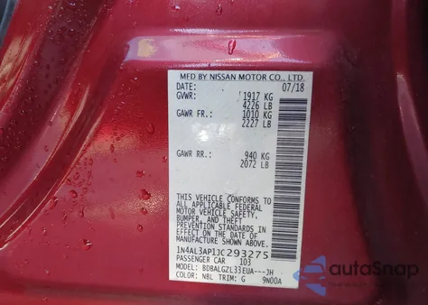 2018 Nissan Altima 2.5/S/Sv/Sl/Sr из США, поврежденный, VIN 1N4AL3AP1JC293275